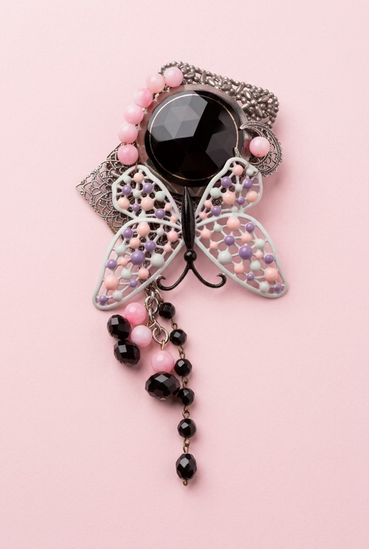 Vintage Sarah Jane Black Rhinestone Butterfly Statement Brooch