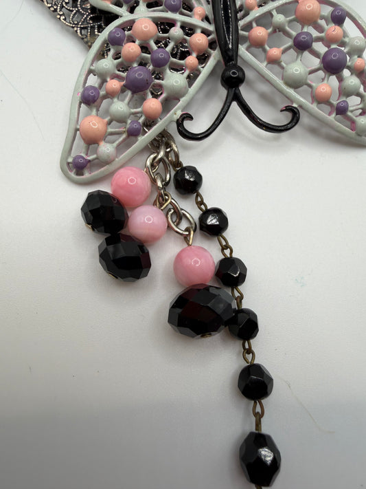 Vintage Sarah Jane Black Rhinestone Butterfly Statement Brooch