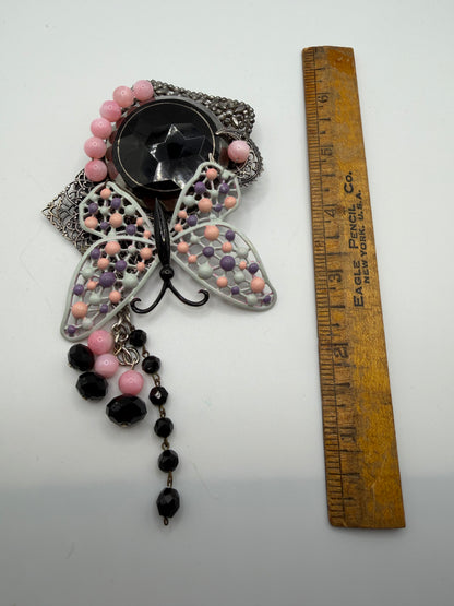 Vintage Sarah Jane Black Rhinestone Butterfly Statement Brooch