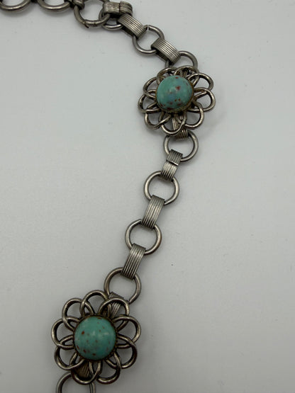 Vintage Sarah Jane Turquoise & Amethyst Chip Statement Necklace with Buffalo Nickel Charm