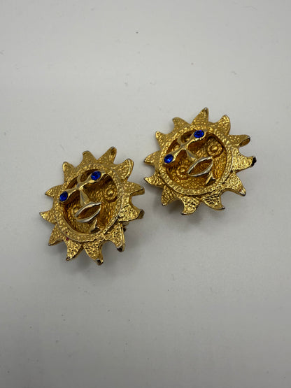Vintage Chunky Smiling Sun Clip On Earrings