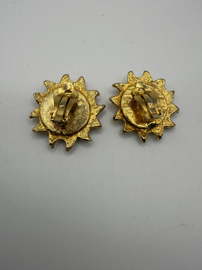 Vintage Chunky Smiling Sun Clip On Earrings