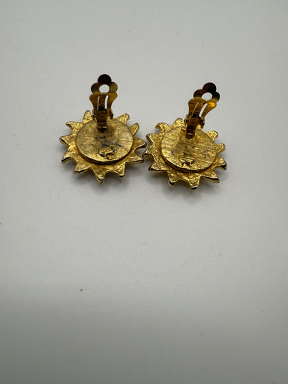 Vintage Chunky Smiling Sun Clip On Earrings