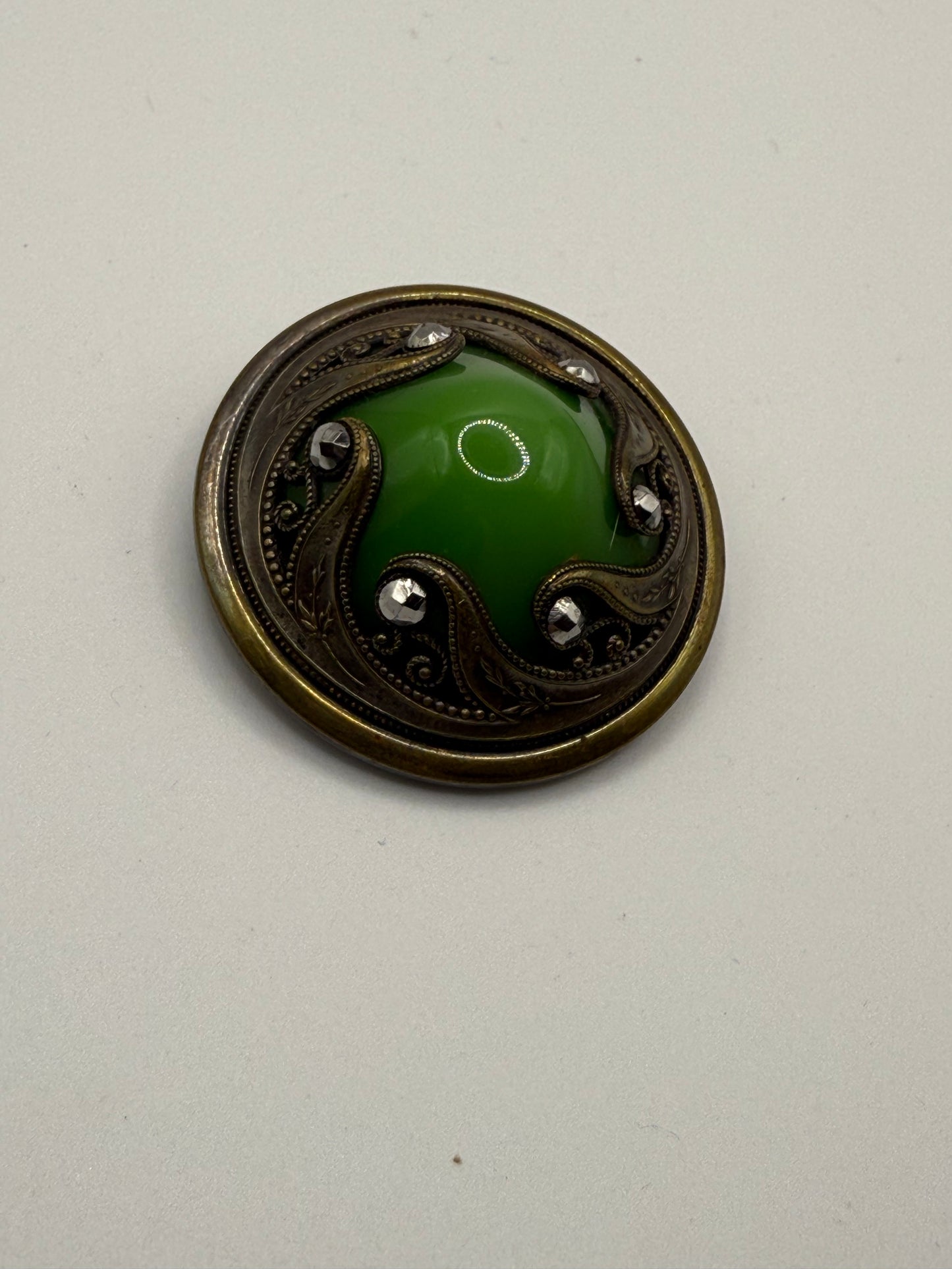 Antique Art Nouveau Green Marcasite Brooch