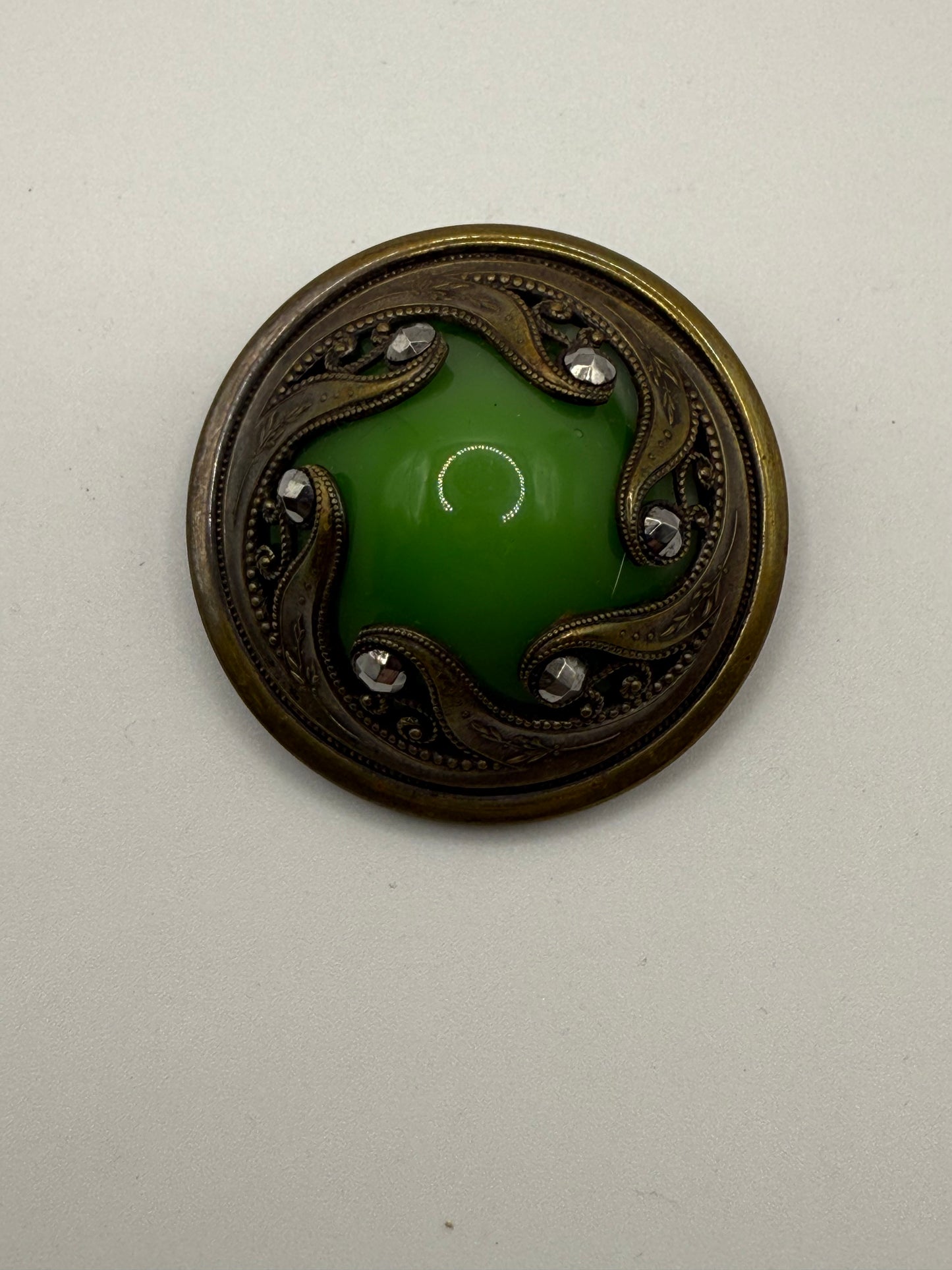 Antique Art Nouveau Green Marcasite Brooch