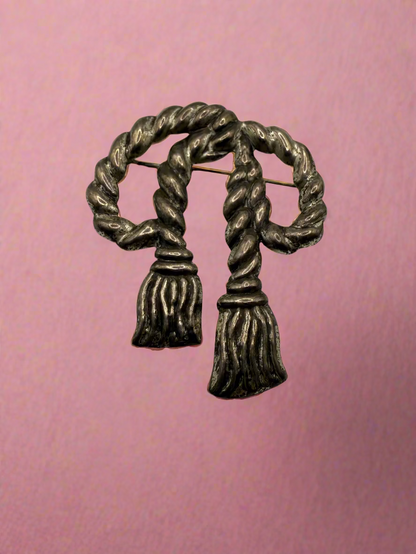 Vintage Chunky Sterling Silver Rope Bow Brooch