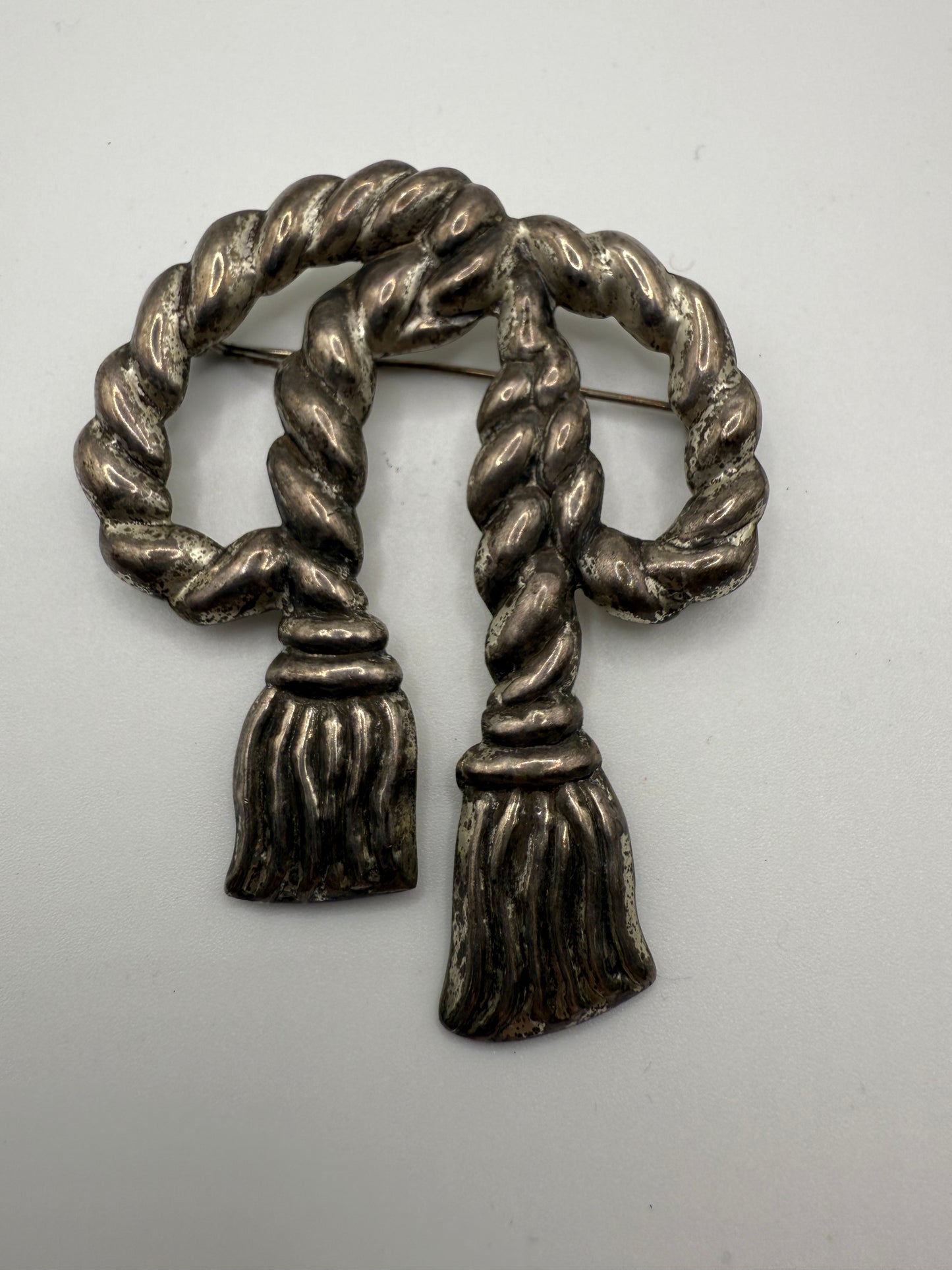 Vintage Chunky Sterling Silver Rope Bow Brooch