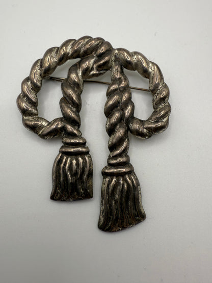 Vintage Chunky Sterling Silver Rope Bow Brooch