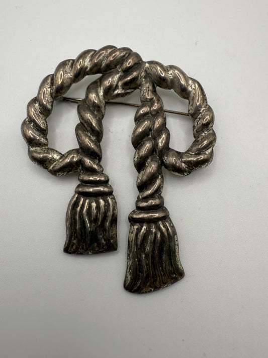 Vintage Chunky Sterling Silver Rope Bow Brooch