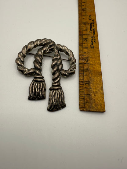 Vintage Chunky Sterling Silver Rope Bow Brooch