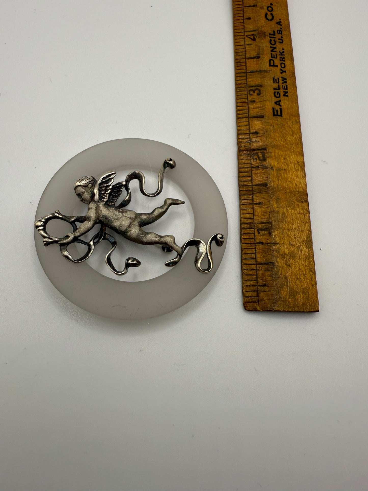 Vintage Sterling Silver Cherub Moon Brooch