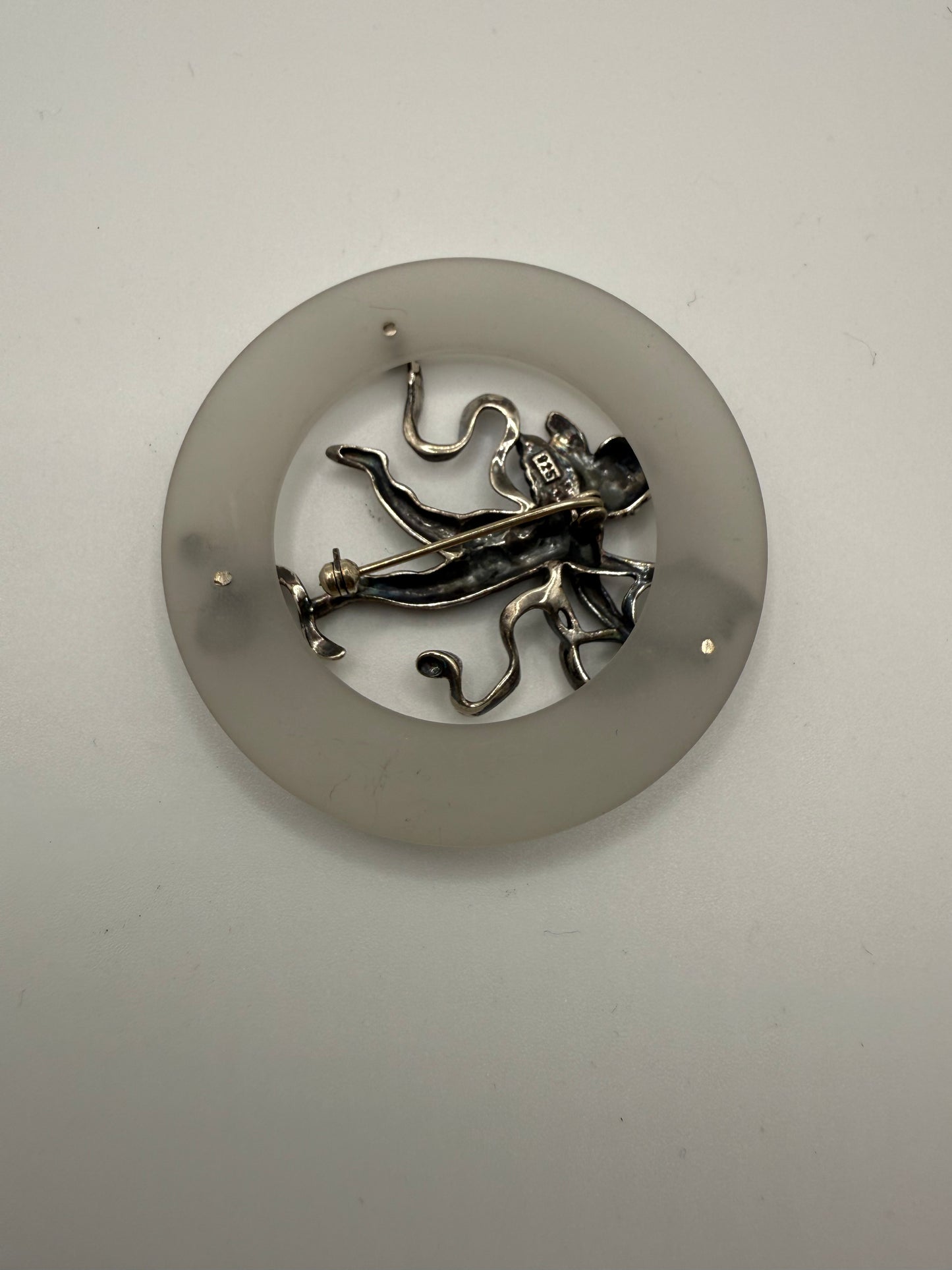 Vintage Sterling Silver Cherub Moon Brooch