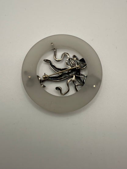 Vintage Sterling Silver Cherub Moon Brooch