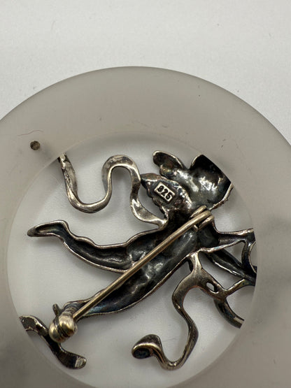 Vintage Sterling Silver Cherub Moon Brooch