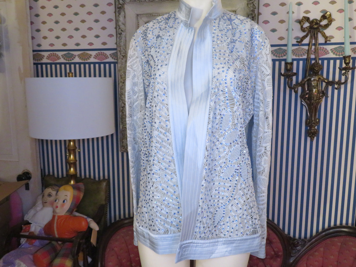 Iris Apfel's Vintage Martha Medeiros Ice Blue Lace Crystal Jacket