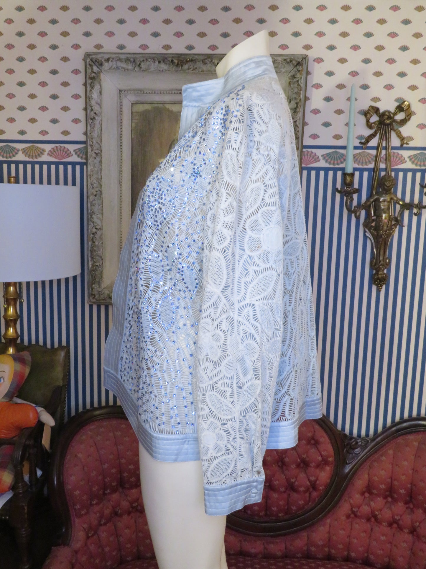 Iris Apfel's Vintage Martha Medeiros Ice Blue Lace Crystal Jacket