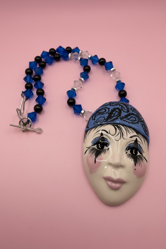 Vintage Chunky Whimsical Porcelain Pierrot Necklace
