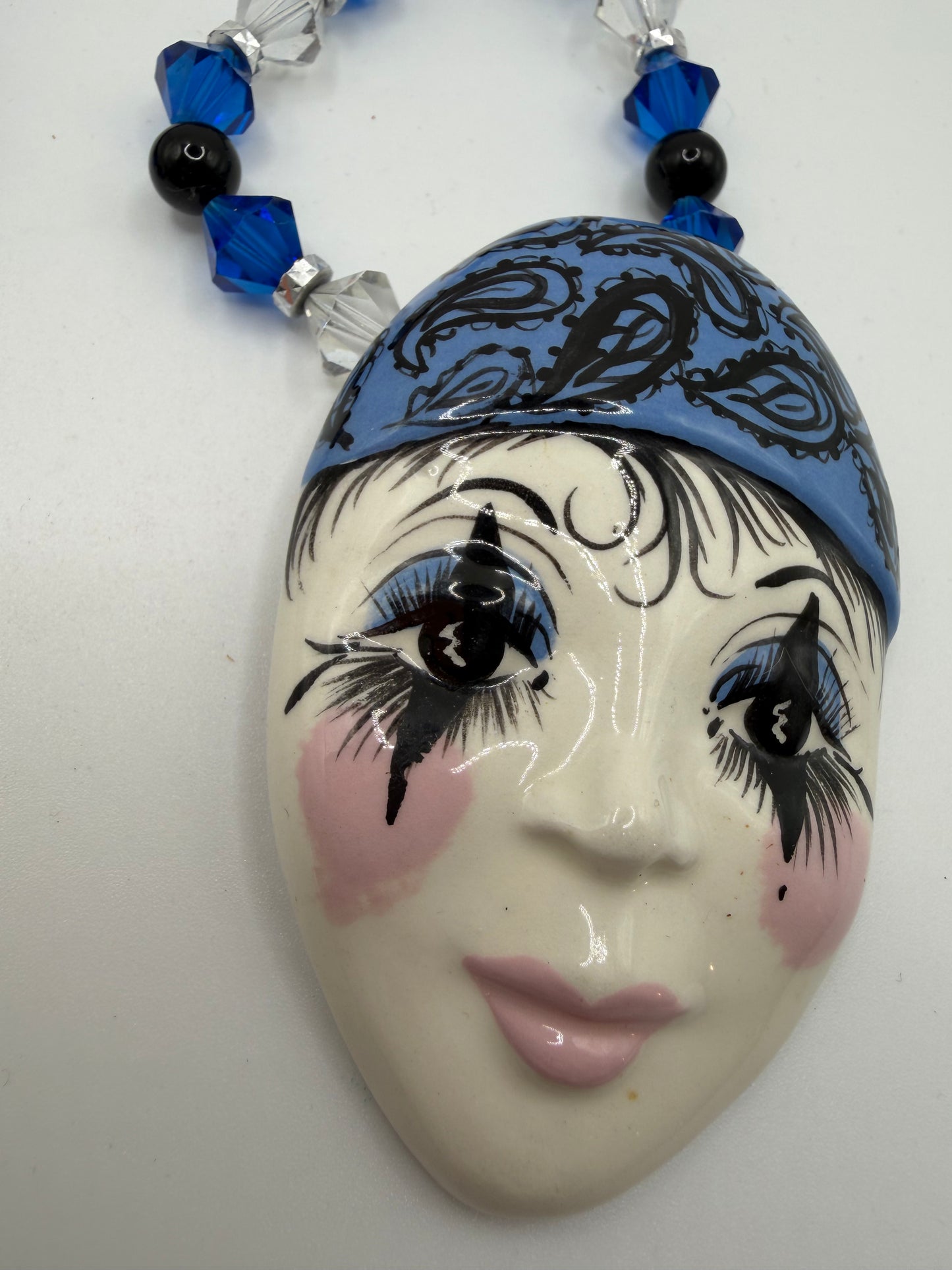 Vintage Chunky Whimsical Porcelain Pierrot Necklace
