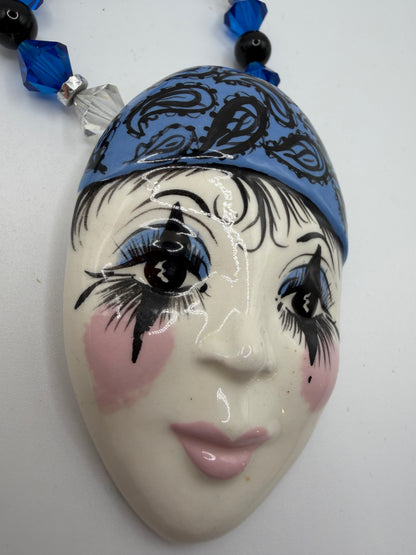 Vintage Chunky Whimsical Porcelain Pierrot Necklace