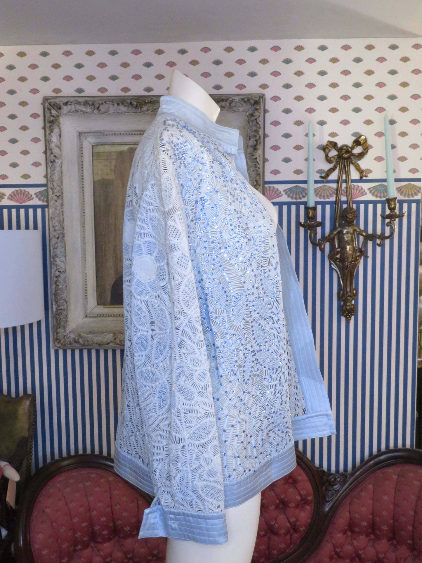 Iris Apfel's Vintage Martha Medeiros Ice Blue Lace Crystal Jacket
