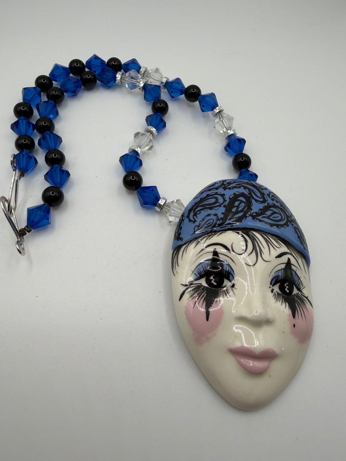 Vintage Chunky Whimsical Porcelain Pierrot Necklace
