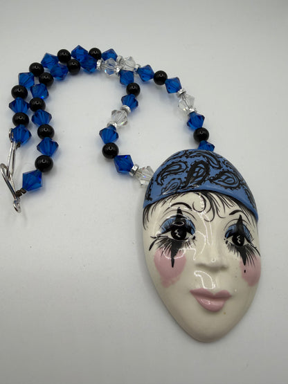 Vintage Chunky Whimsical Porcelain Pierrot Necklace