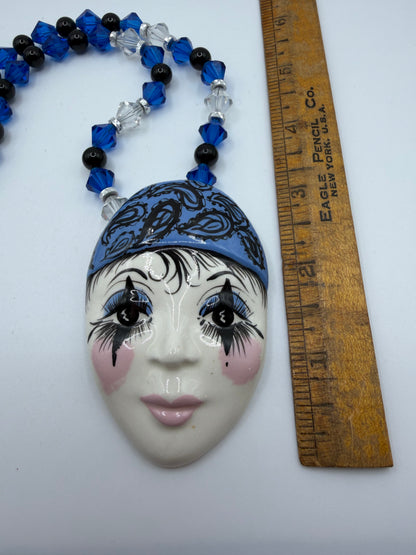 Vintage Chunky Whimsical Porcelain Pierrot Necklace