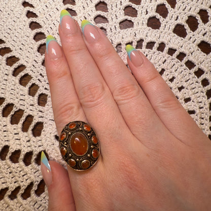 Antique Carnelian Cabochon Silver Statement Ring