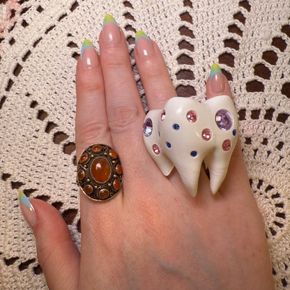 Antique Carnelian Cabochon Silver Statement Ring