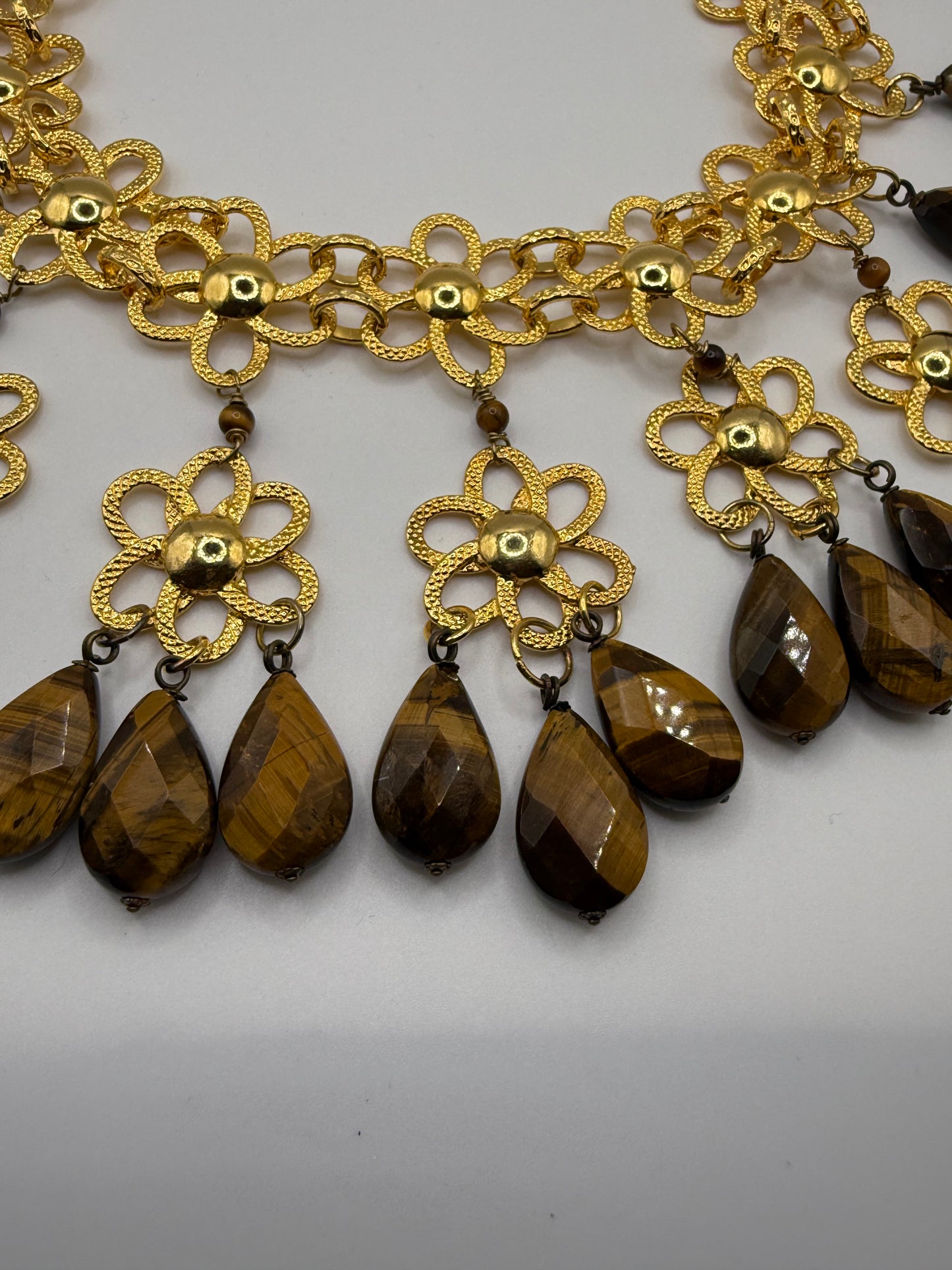 Vintage Robert Sorrell Floral Tiger's Eye Collar Necklace
