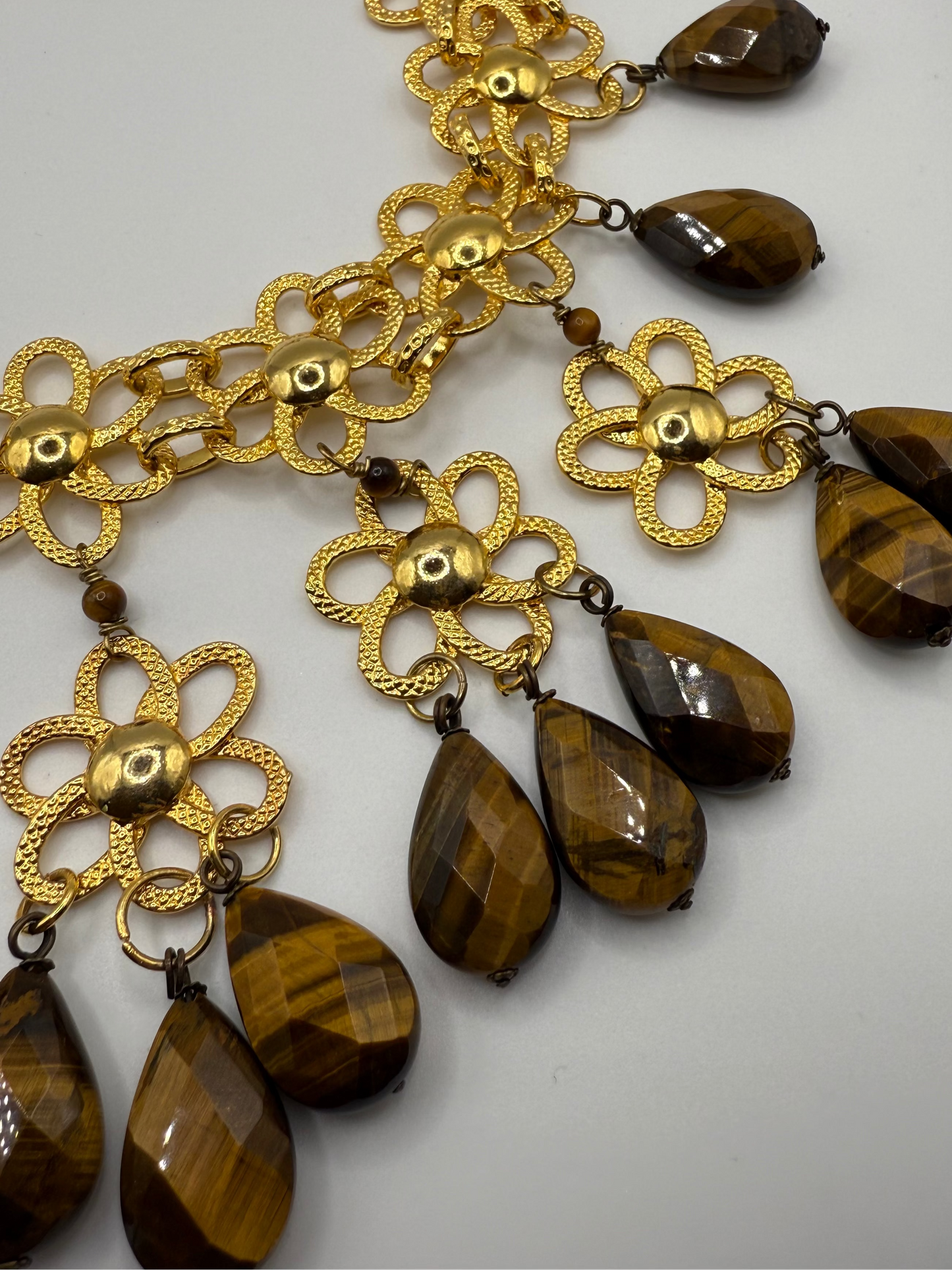 Vintage Robert Sorrell Floral Tiger's Eye Collar Necklace