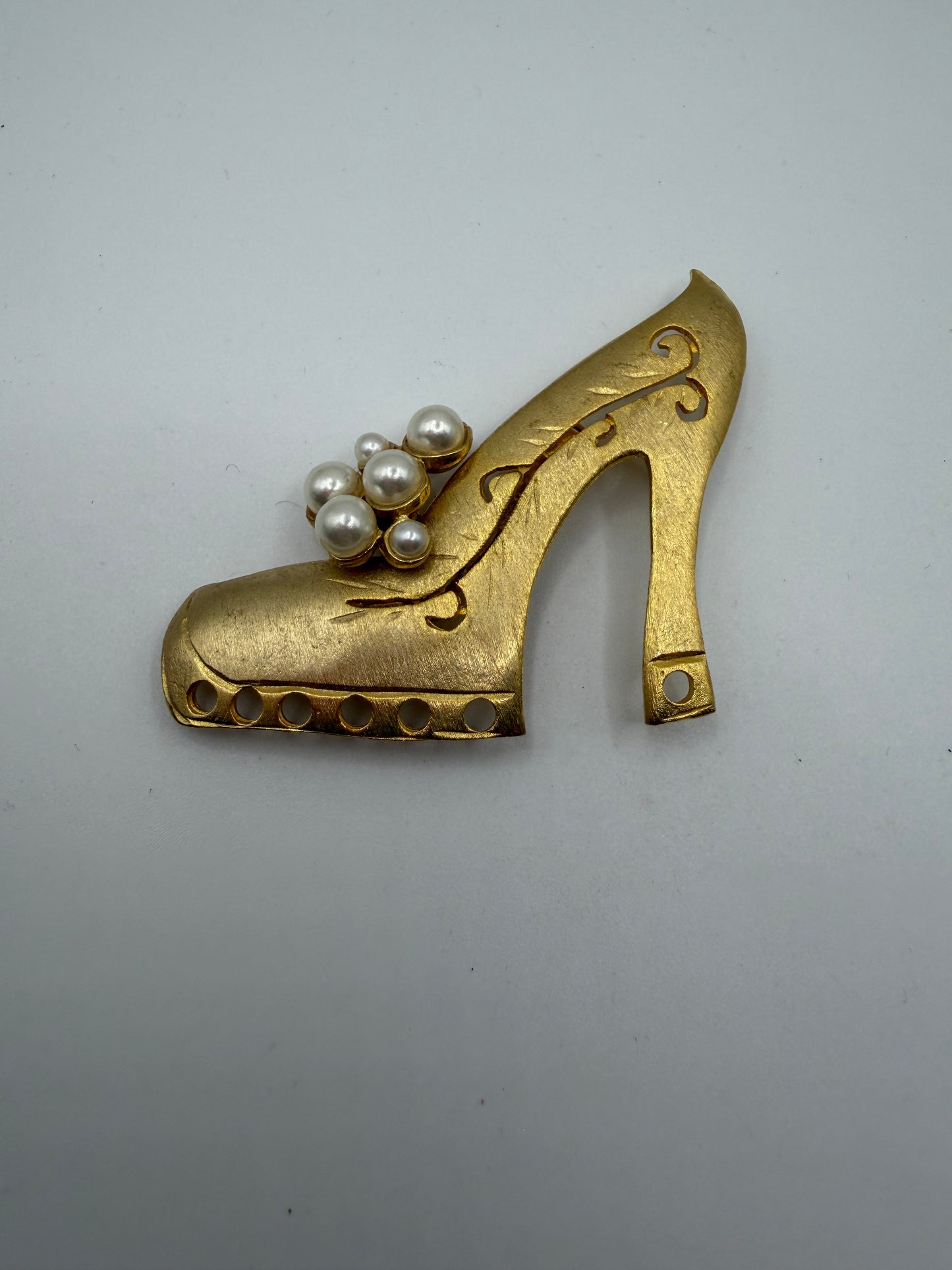 Vintage Ultra Craft Golden High Heel Pearl Brooch