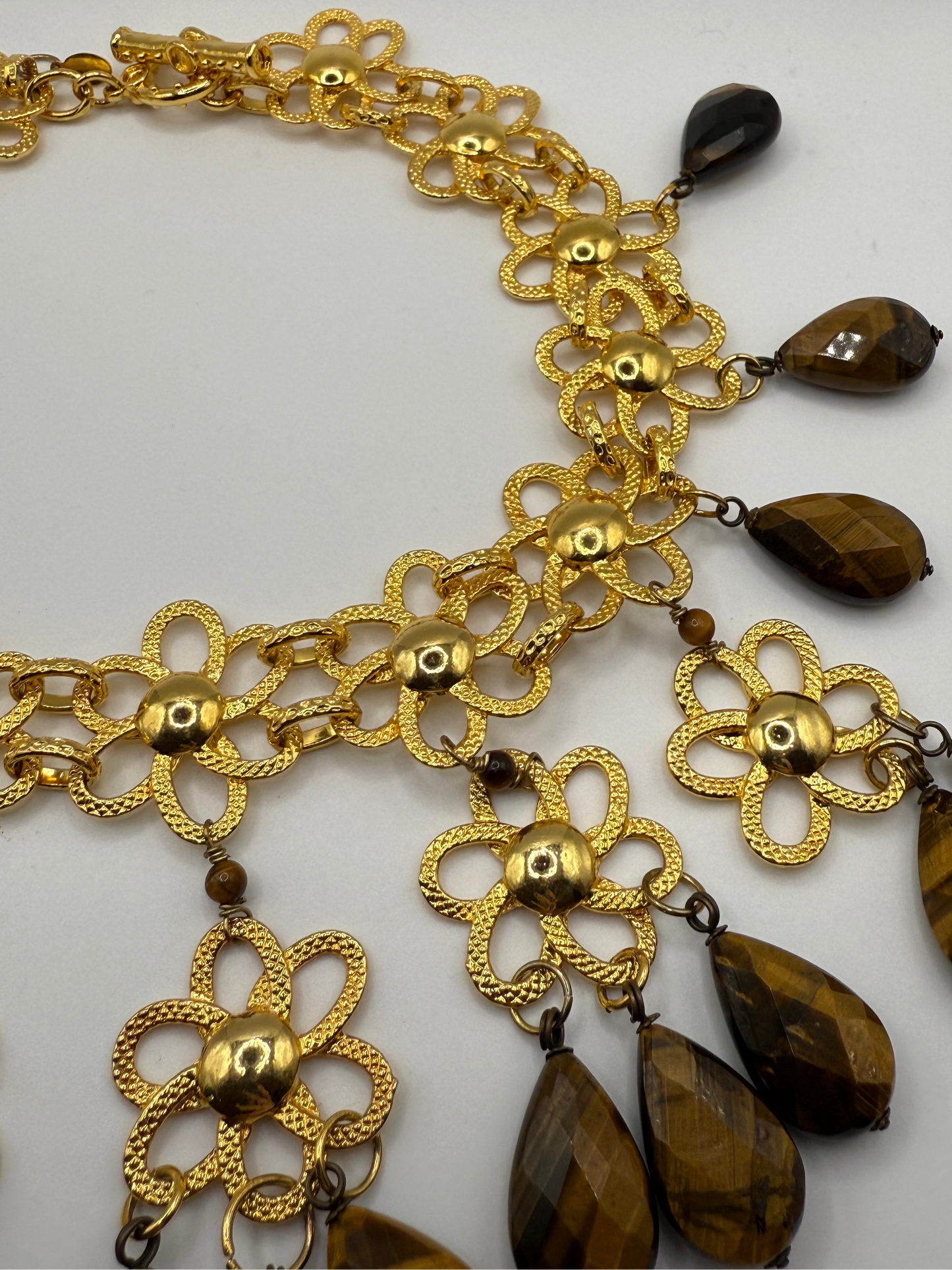 Vintage Robert Sorrell Floral Tiger's Eye Collar Necklace