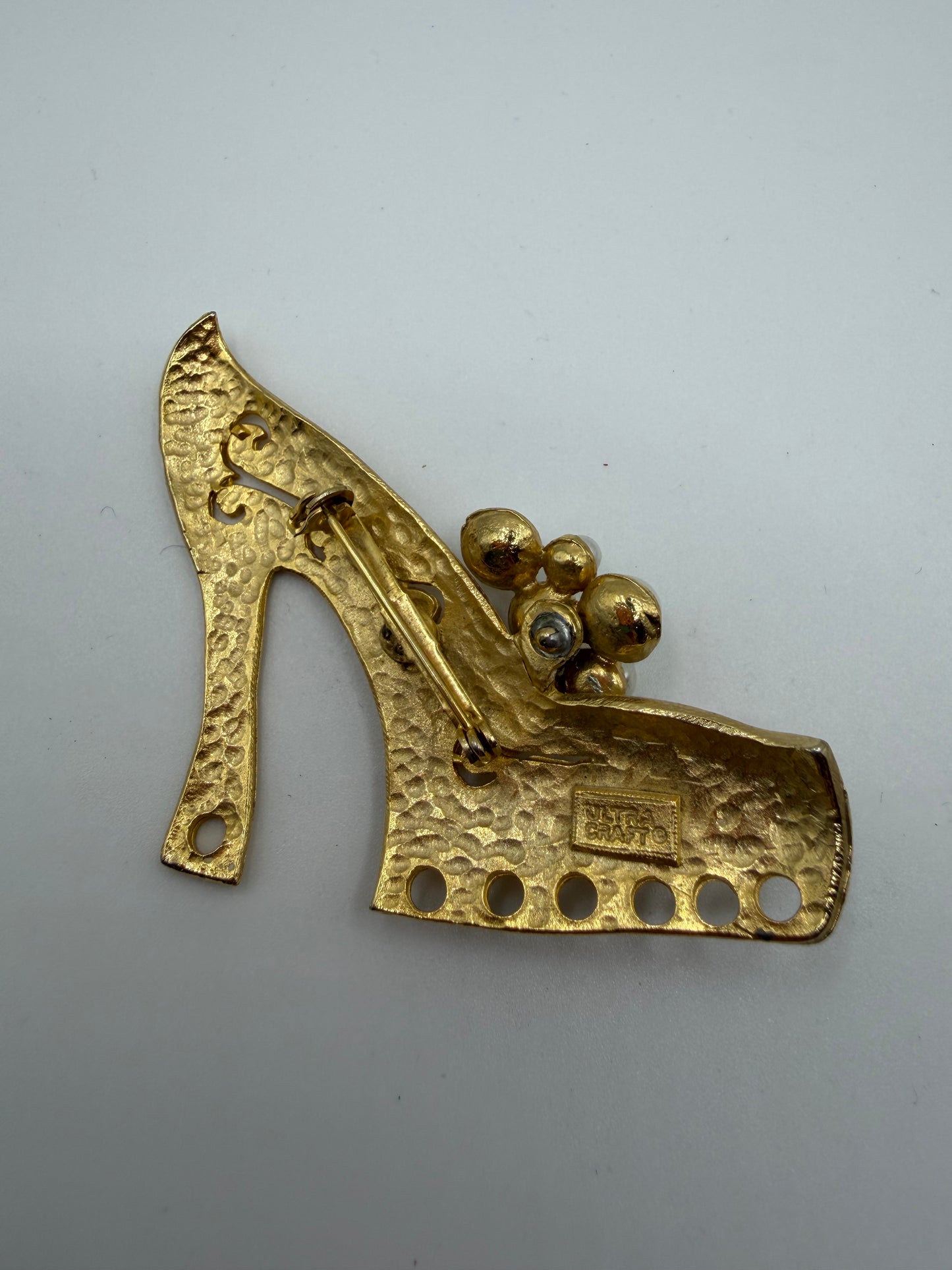 Vintage Ultra Craft Golden High Heel Pearl Brooch