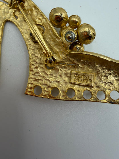 Vintage Ultra Craft Golden High Heel Pearl Brooch