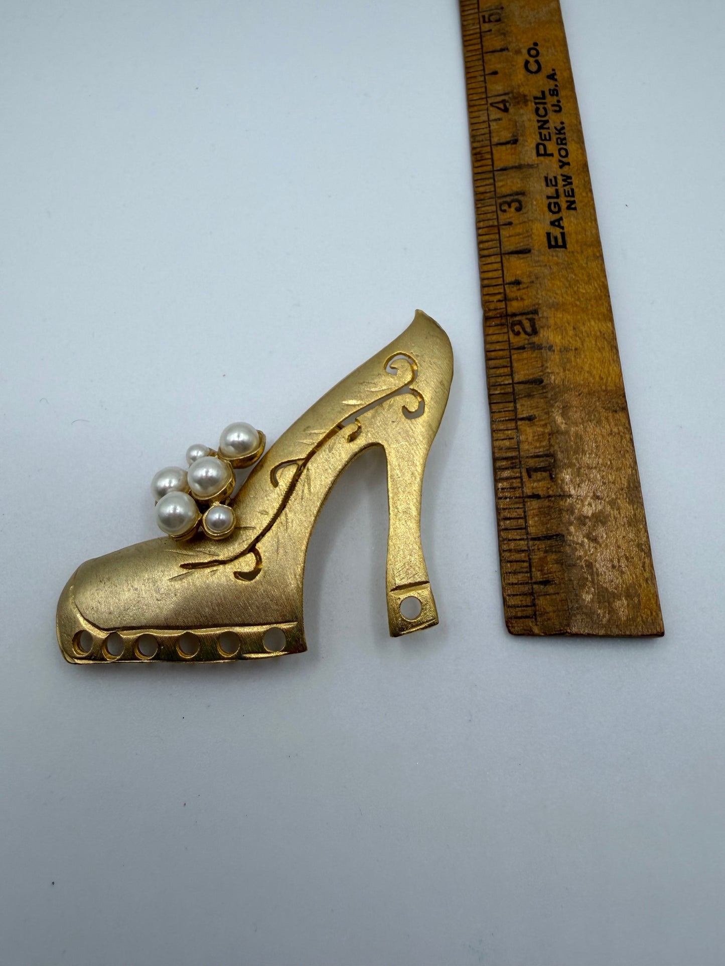 Vintage Ultra Craft Golden High Heel Pearl Brooch