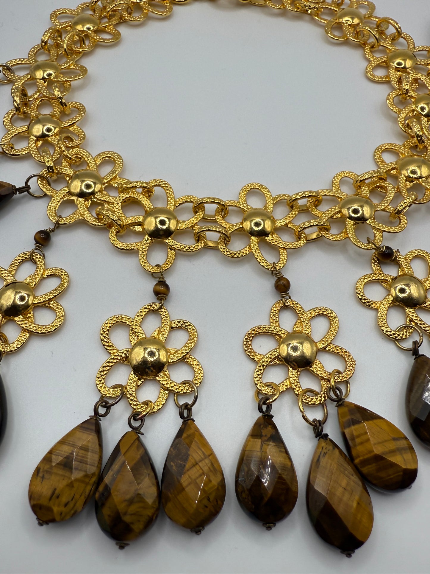 Vintage Robert Sorrell Floral Tiger's Eye Collar Necklace