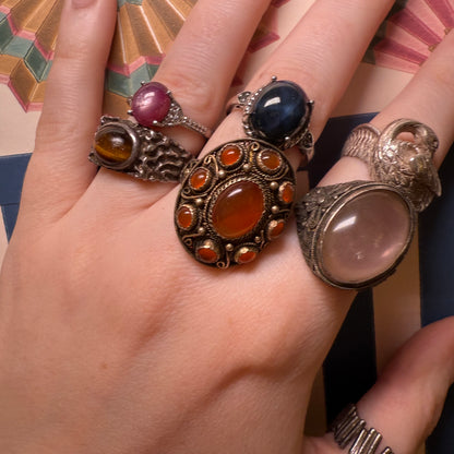 Antique Arts and Crafts Quartz Silver Filigree Ring
