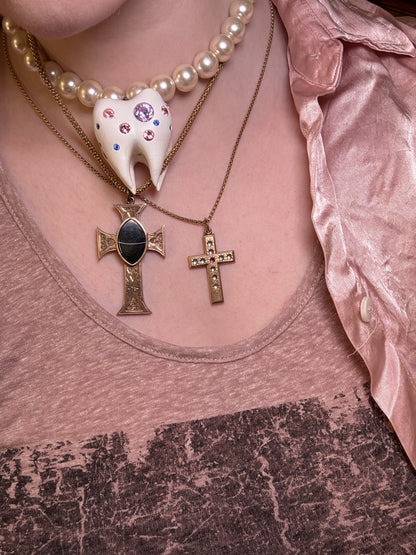 RARE Large Antique 9K Solid Gold Victorian Banded Agate Locket Cross Pendant