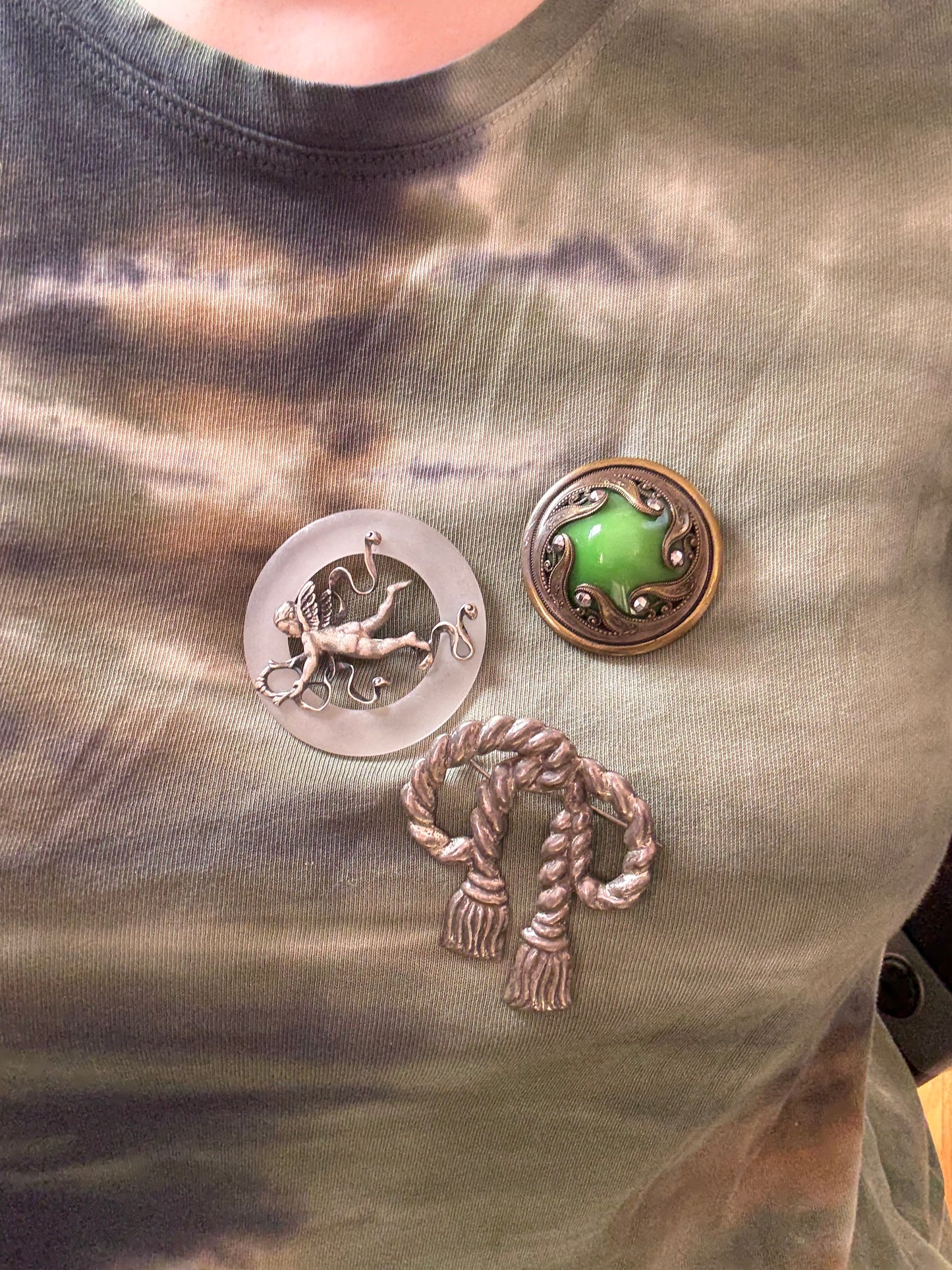 Antique Art Nouveau Green Marcasite Brooch