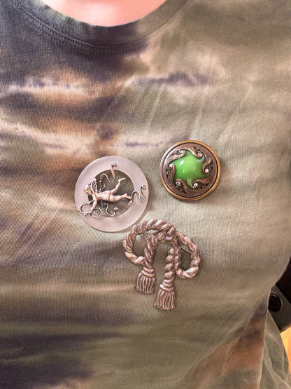 Vintage Sterling Silver Cherub Moon Brooch