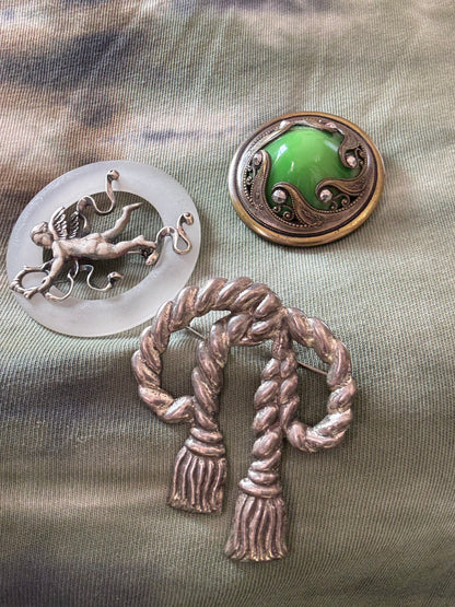 Antique Art Nouveau Green Marcasite Brooch