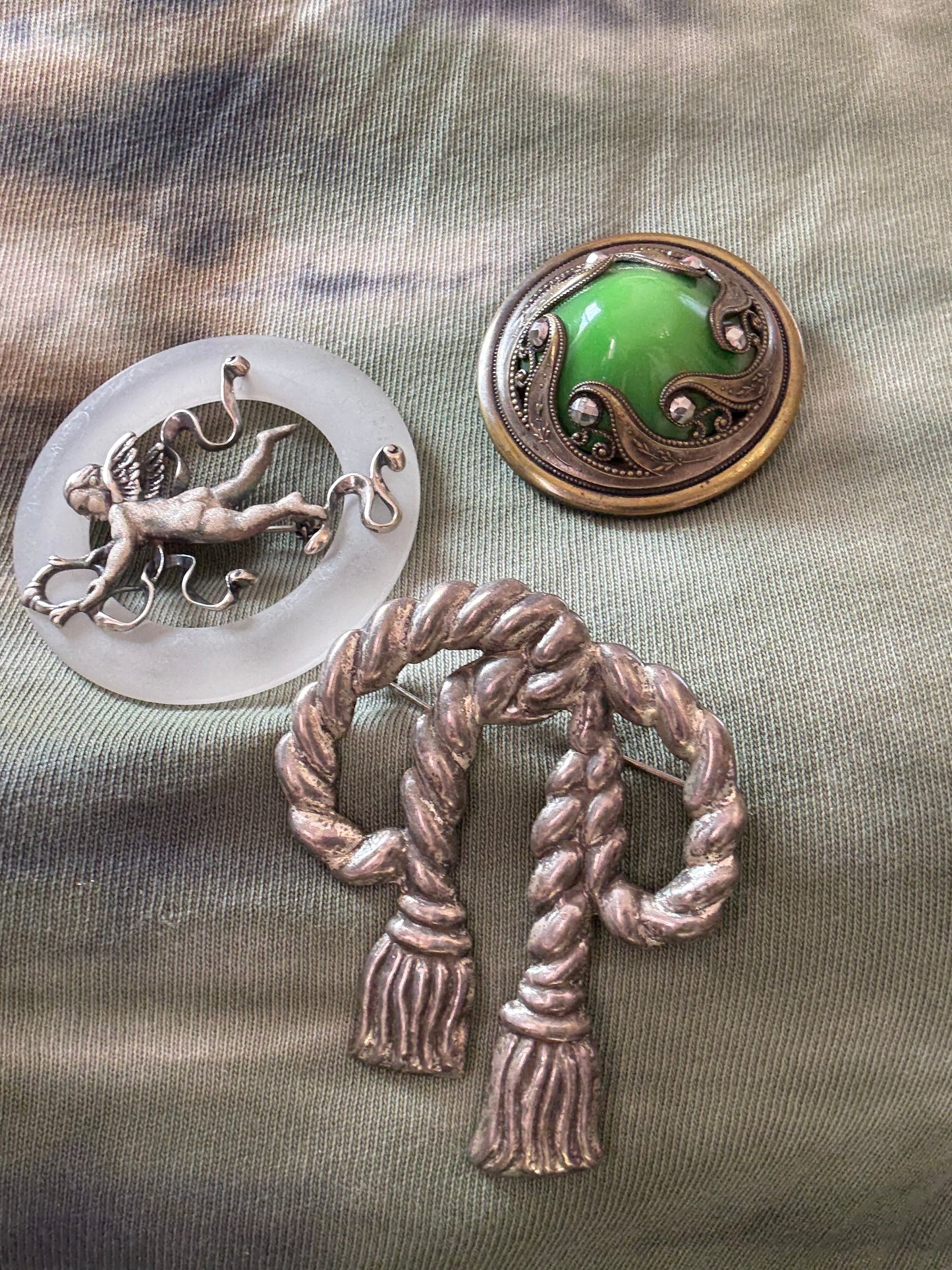 Vintage Sterling Silver Cherub Moon Brooch