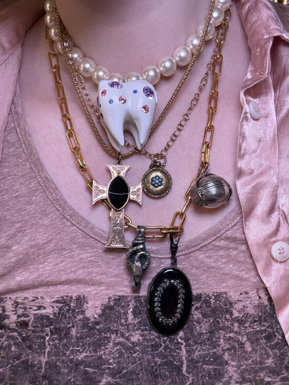 Antique Victorian Mourning Forget Me Not Locket Pendant