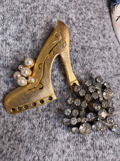 Vintage 1940s Glam Rhinestone Fan Brooch