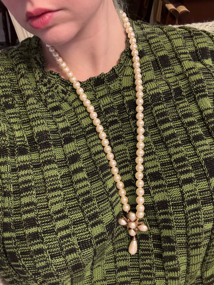 Vintage Byzantine Style Long Pearl Necklace