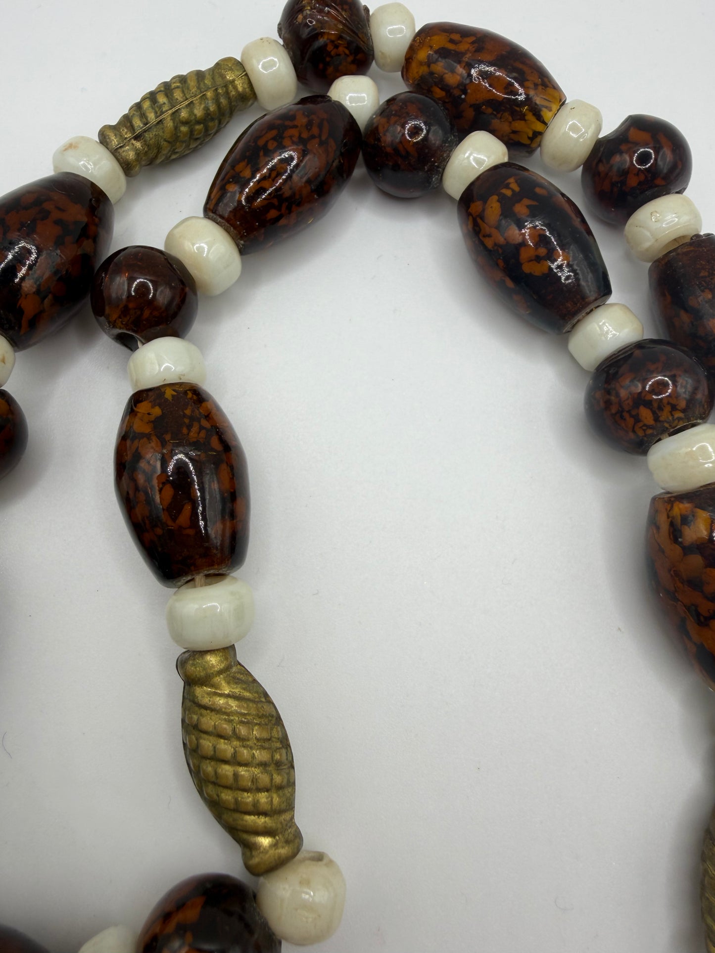 Vintage Heavy Chocolate Brown Beaded Glass & Brass Necklace