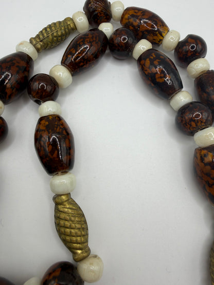 Vintage Heavy Chocolate Brown Beaded Glass & Brass Necklace