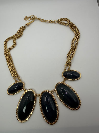 Vintage Ann Taylor Forest Green Giant Cabochon Statement Necklace