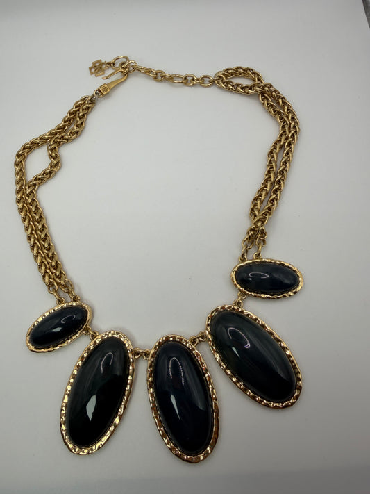 Vintage Ann Taylor Forest Green Giant Cabochon Statement Necklace